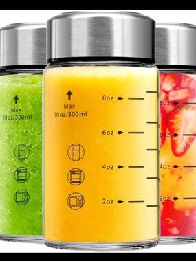 12oz Glass Water Bottles Set of 4 Leakproof Lids Reusable Juice Bottles